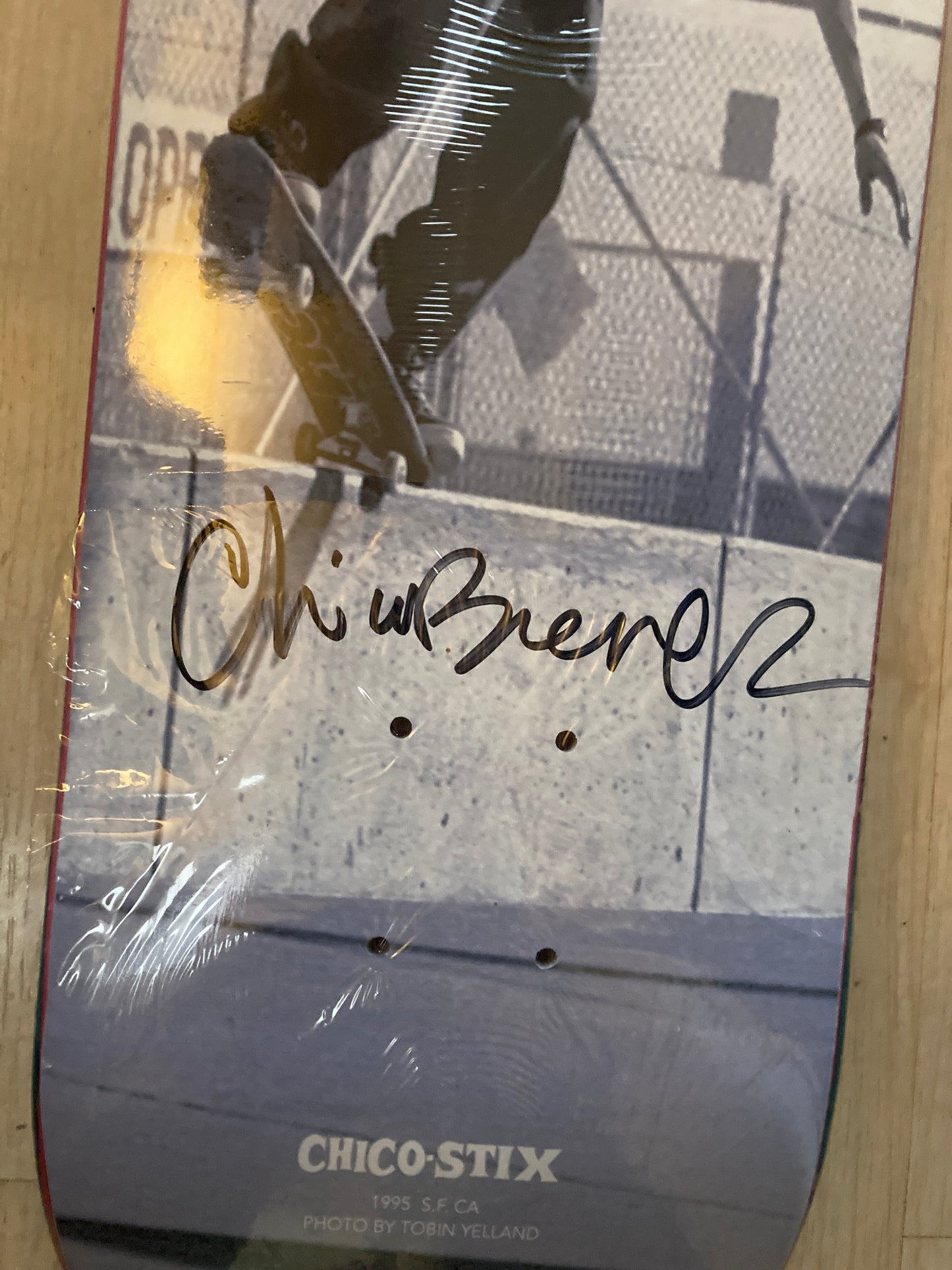 Chico Stix X Tobin Yelland Skateboard - (pink seewood) signed by Tobin and Chico with Print