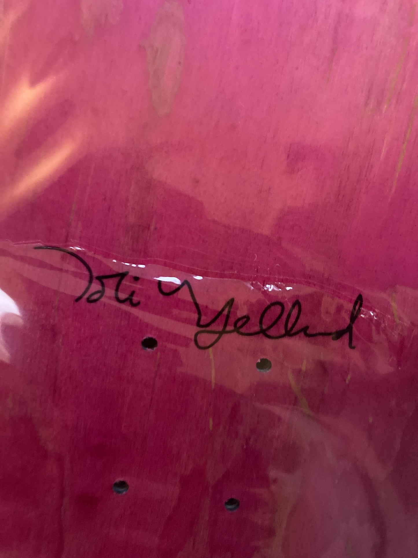 Chico Stix X Tobin Yelland Skateboard - (pink seewood) signed by Tobin and Chico with Print