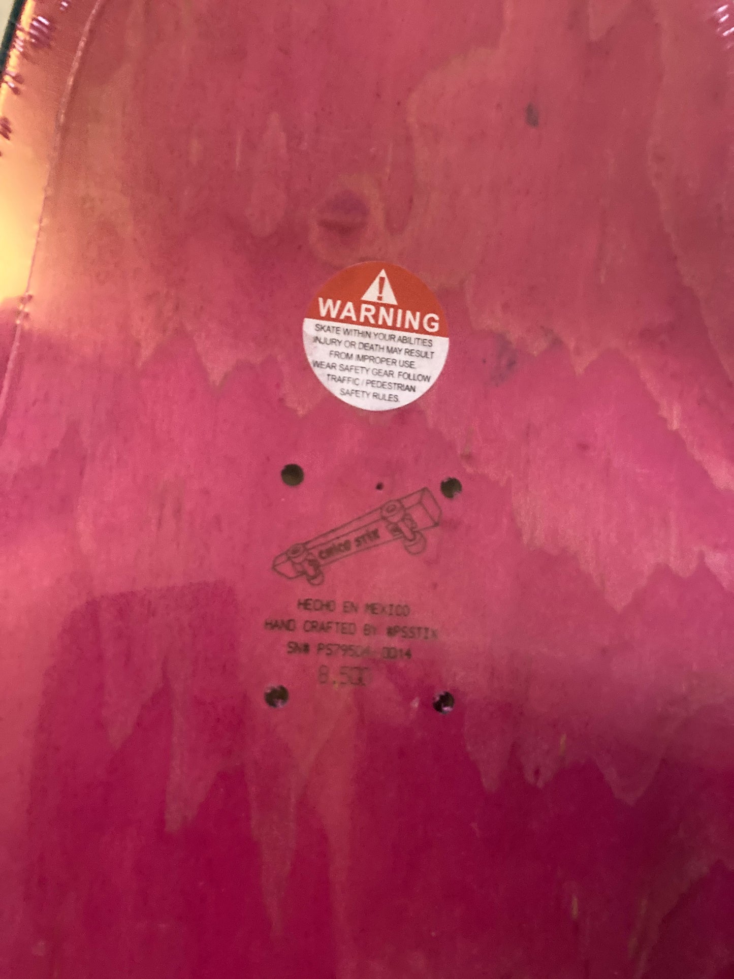 Chico Stix X Tobin Yelland Skateboard - (pink seewood) signed by Tobin and Chico with Print